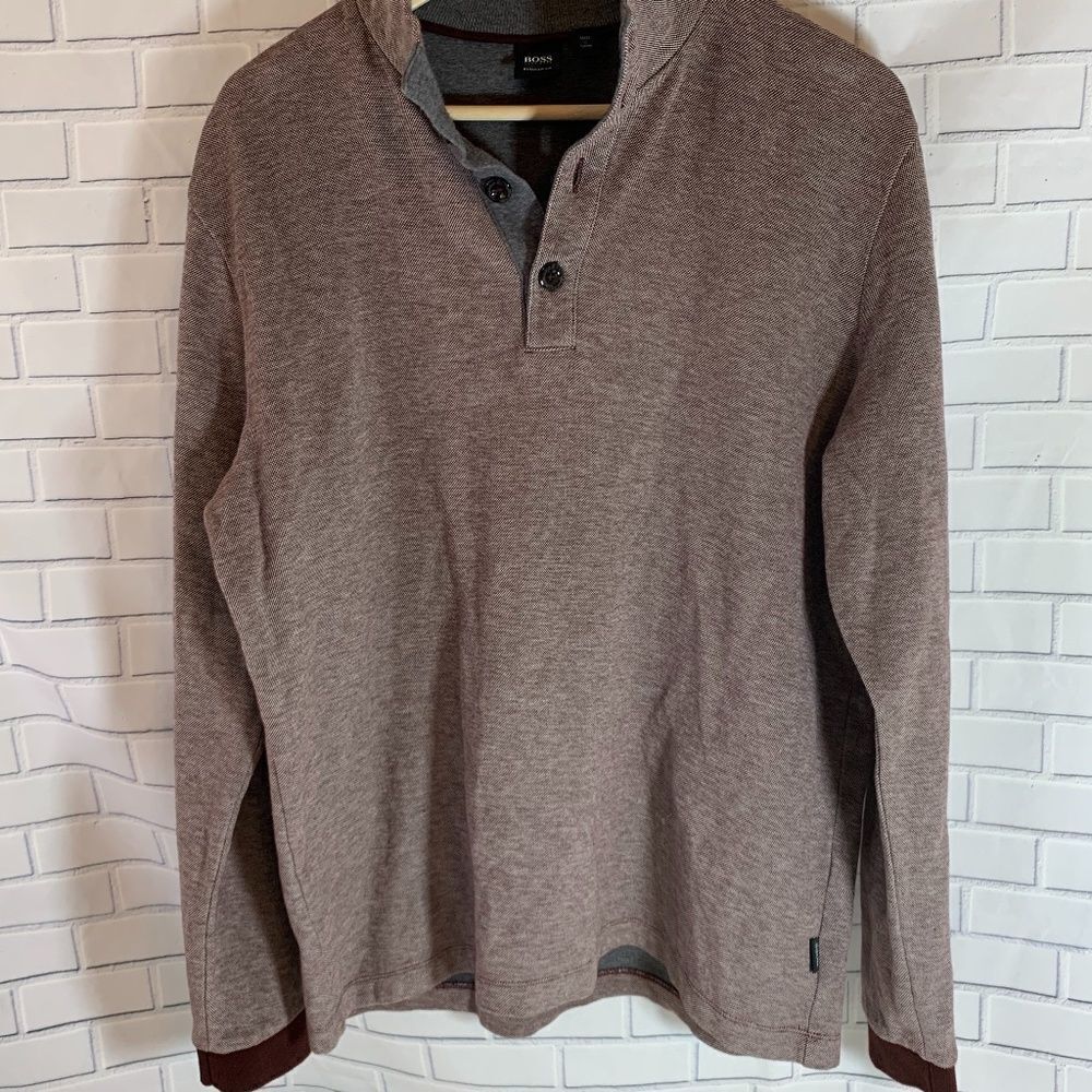 Hugo Boss Brown Heather 3 Button Pullover Sz XL